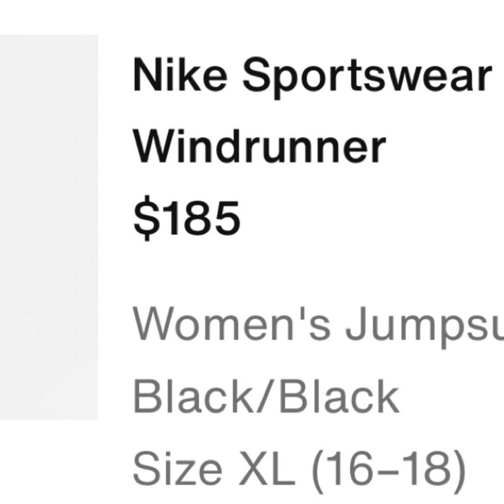 Nike Black Windrunner Women's Jumpsuit